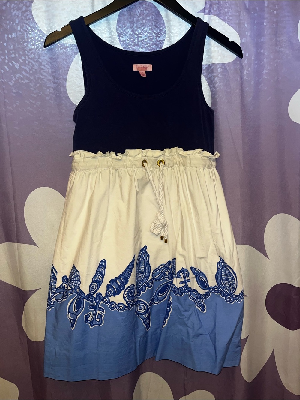 Lilly Pulitzer Navy, White and Blue Shell-Print Sundress